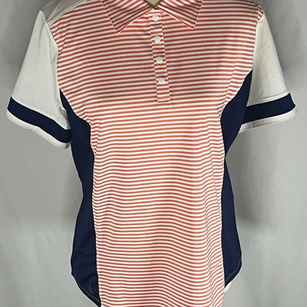 Lole - Orange and Navy Stripes Women's Golf Polo Size Medium